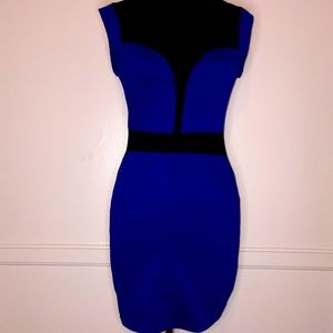 Blue and mesh mini see through dress